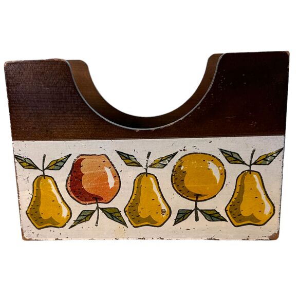 Vintage Woodcrest by Styson Apple Pear Wood Napkin Recipe Organizer Box - Picture 1 of 7